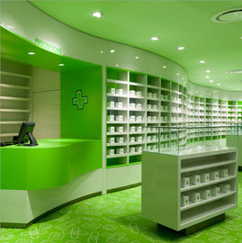 Китай Модный шкаф дисплея фармации, зеленая розничная фармация включая Мулти комбинацию в набор отложенных изменений поставщик